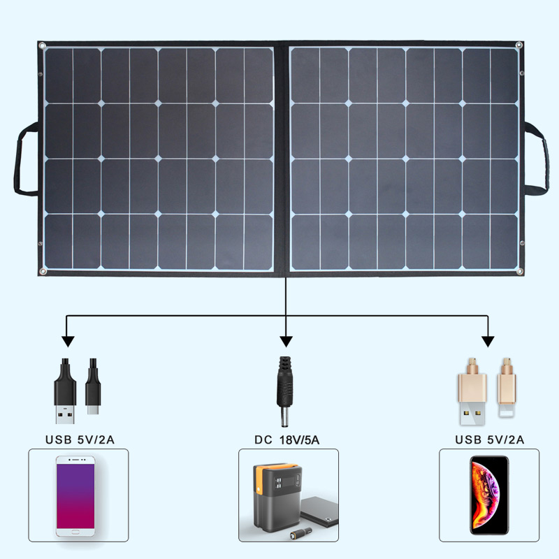 100W portable solar folding plate can charge the energy storage system